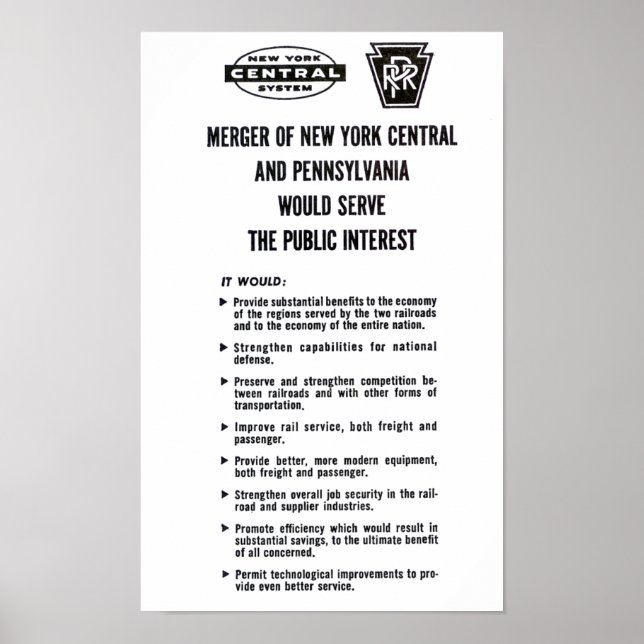 Penn Central Railroad Merger 1968 Poster (Front)