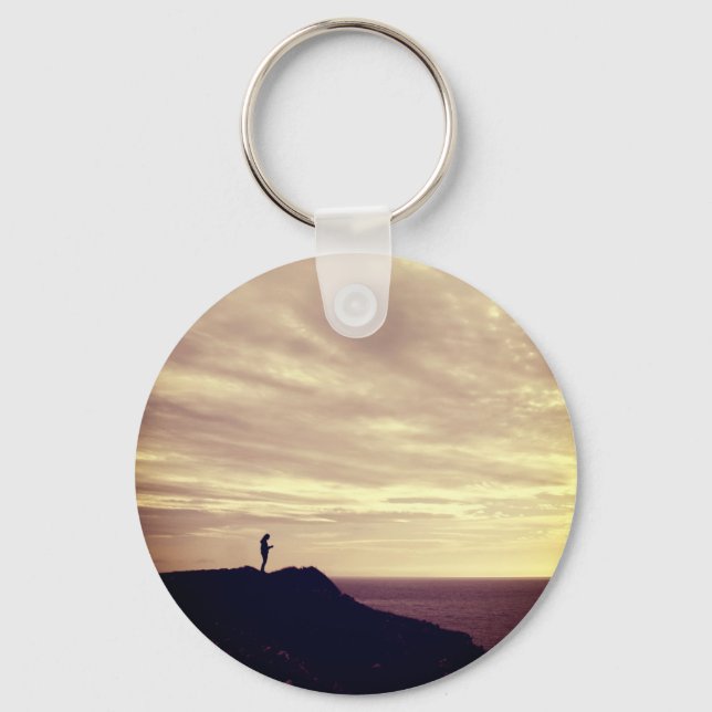Pennard cliffs at sunset, Gower, Swansea Key Ring (Front)