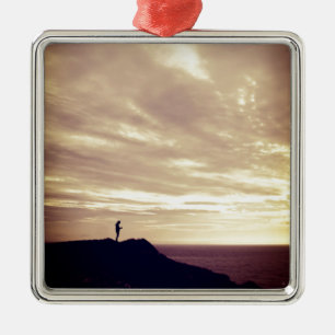 Pennard cliffs at sunset, Gower, Swansea Metal Tree Decoration