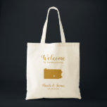Pennsylvania Destination Wedding Welcome Bag, Gold Tote Bag<br><div class="desc">Wedding weekend welcome gift bag for out of town guests to your wedding,  featuring image of Pennsylvania,  with heart you may place at the precise location. Fill tote with your favourite goodies.</div>