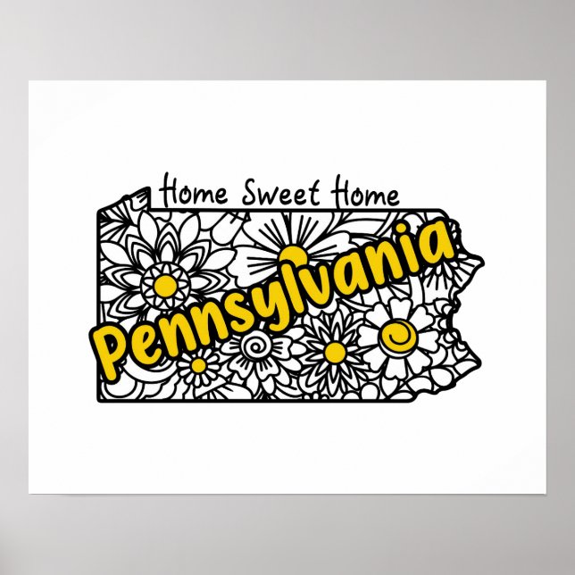 Pennsylvania Doodle Flowers Silhouette Poster (Front)