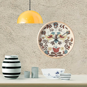 Pennsylvania Dutch Amish Hex Sign Bird Americana Round Clock