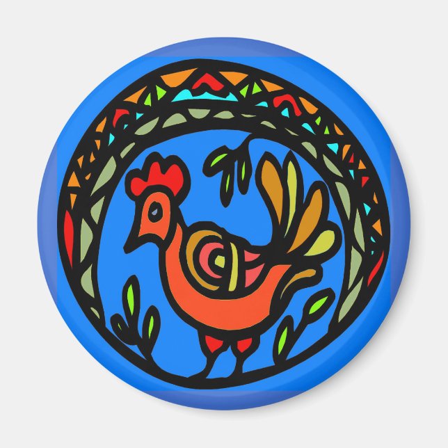 Pennsylvania Dutch Hex red Rooster Magnet (Front)