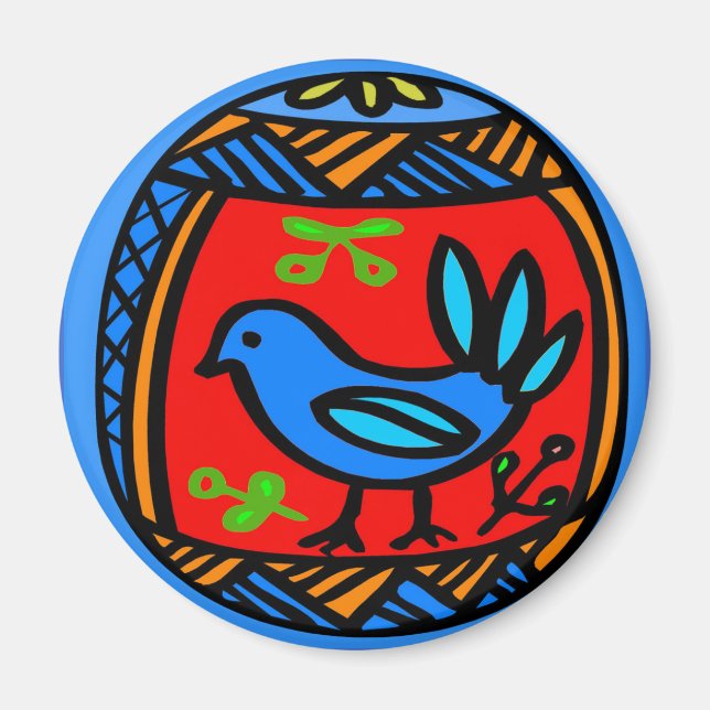 Pennsylvania Dutch Hex Sign Blue Bird Magnet (Front)