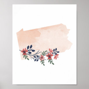 Pennsylvania Floral Watercolor State Poster