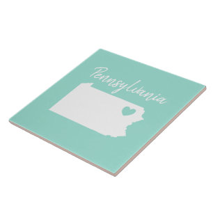 Pennsylvania home state map love heart ceramic tile