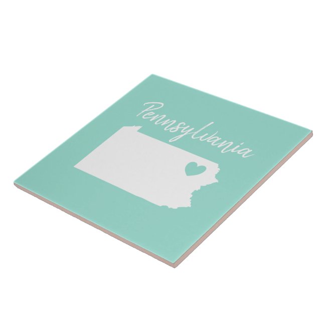 Pennsylvania home state map love heart ceramic tile (Side)