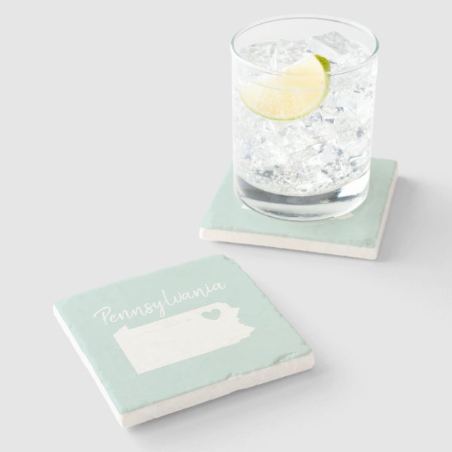 Pennsylvania home state map love heart stone coaster (Side)