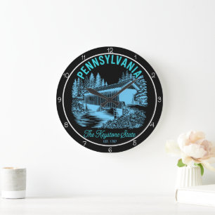Pennsylvania Keystone State Covered Bridge Large Clock