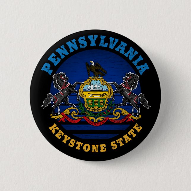 PENNSYLVANIA KEYSTONE STATE FLAG 6 CM ROUND BADGE (Front)