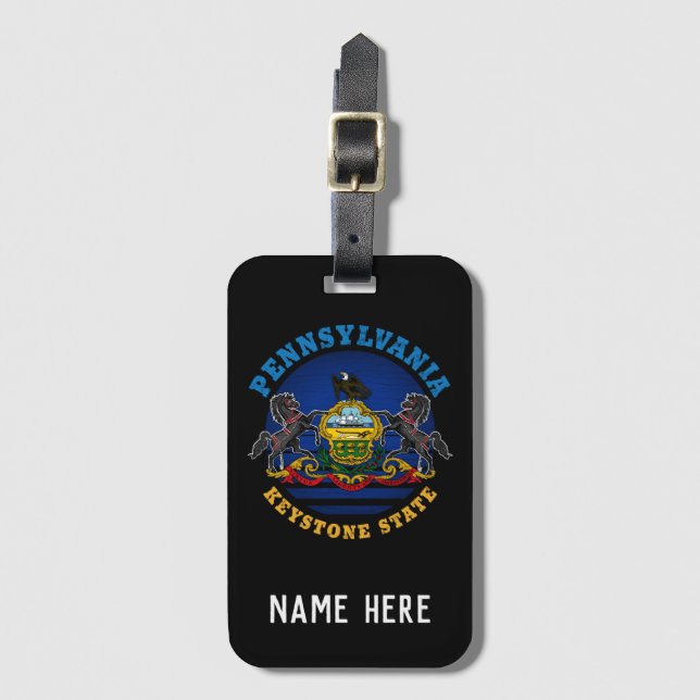 PENNSYLVANIA KEYSTONE STATE FLAG TIE LUGGAGE TAG (Front Vertical)