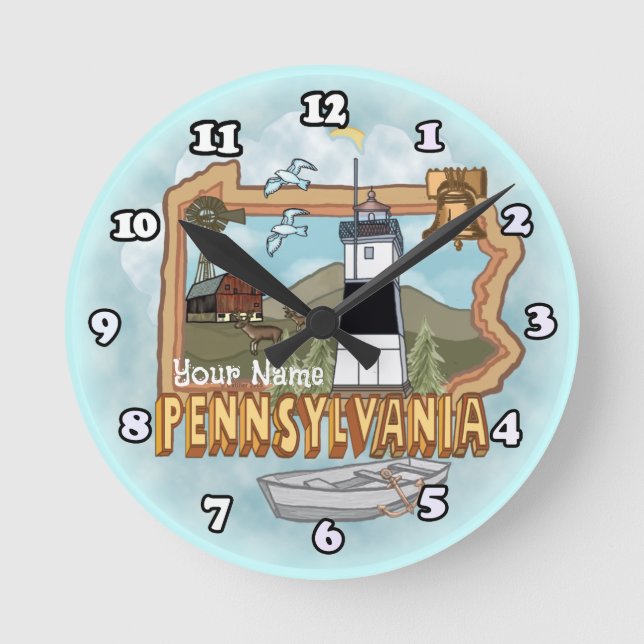 Pennsylvania Lighthouse  Round Clock (Front)