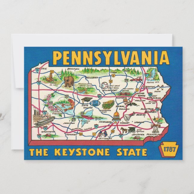 Pennsylvania Map 5x7 Postcard (Front)