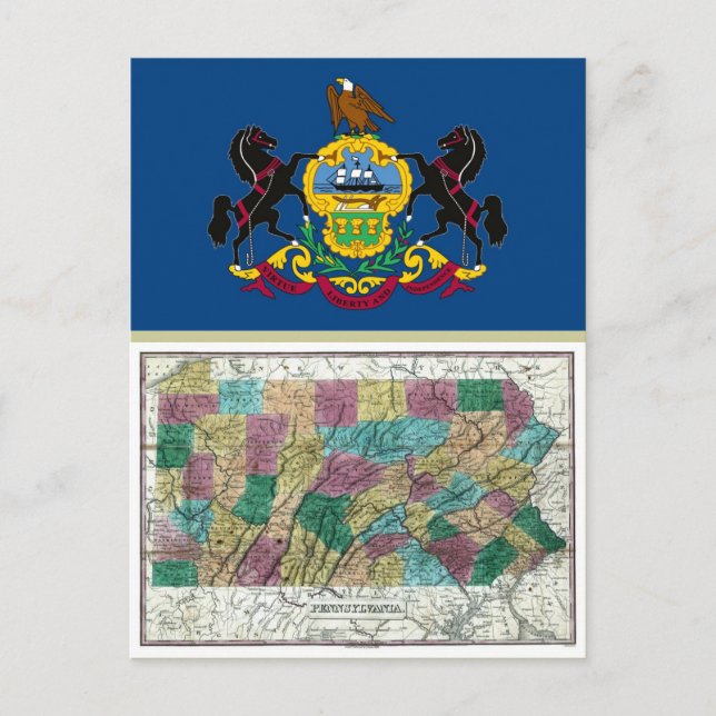 Pennsylvania Map and State Flag Postcard (Front)