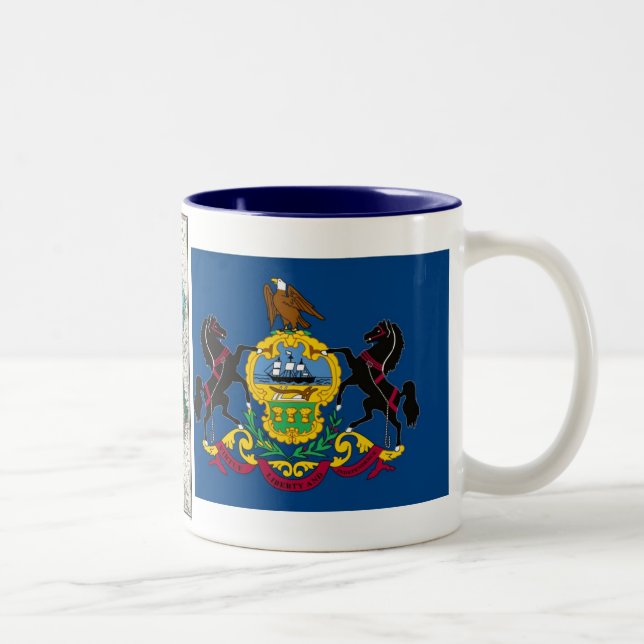 Pennsylvania Map and State Flag Two-Tone Coffee Mug (Right)