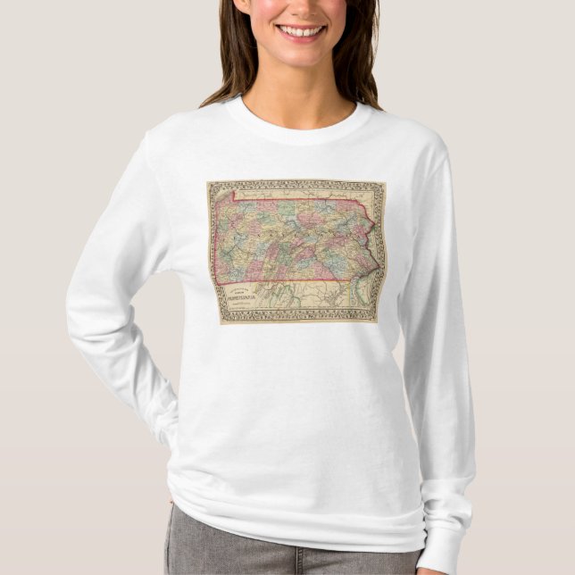 Pennsylvania Map by Mitchell T-Shirt (Front)