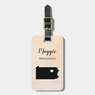 Pennsylvania Map Luggage Tag, Wedding Party Tag