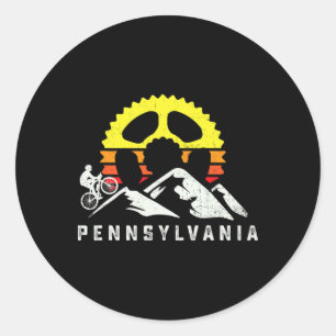 Pennsylvania Mountain Biking Retro Bike Rider Mtb Classic Round Sticker
