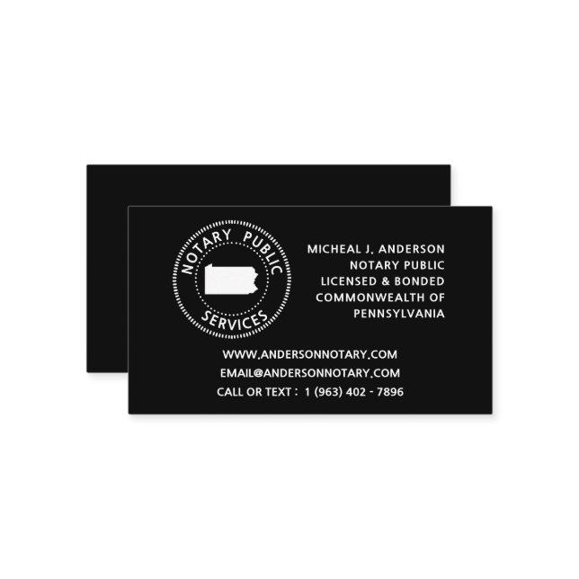 Pennsylvania Notary Public Services Business Card (Front/Back In Situ)