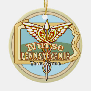Pennsylvania Nurse Caduceus Ceramic Ornament