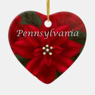 Pennsylvania Poinsettia Heart  Keepsake Ornament