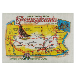 Pennsylvania Postcard Map Cutting Board