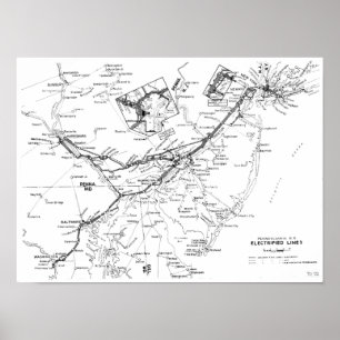 Pennsylvania Railroad Electrified Lines Map 1956 Poster