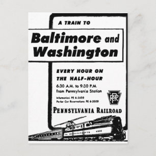 Pennsylvania Railroad Hourly Trains 1948 Postcard