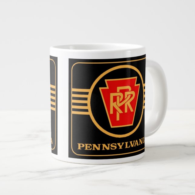 Pennsylvania Railroad Logo, Black & Gold Jumbo Mug (Front Right)