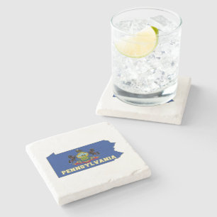 Pennsylvania Silhouette Map Shaped State Flag Stone Coaster