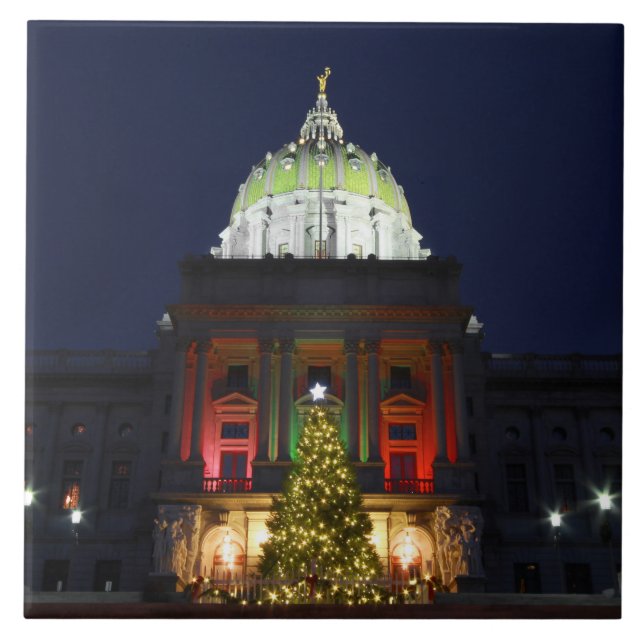 Pennsylvania State Capitol Christmas Tree Lights Ceramic Tile (Front)
