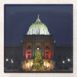 Pennsylvania State Capitol Christmas Tree Lights Glass Coaster