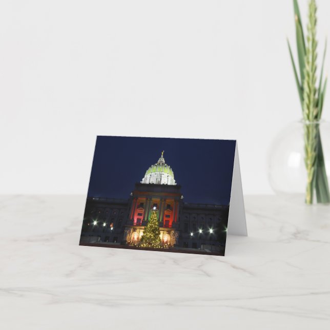 Pennsylvania State Capitol Christmas Tree Lights Holiday Card (Front)
