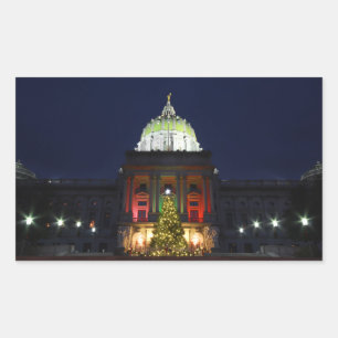 Pennsylvania State Capitol Christmas Tree Lights Rectangular Sticker