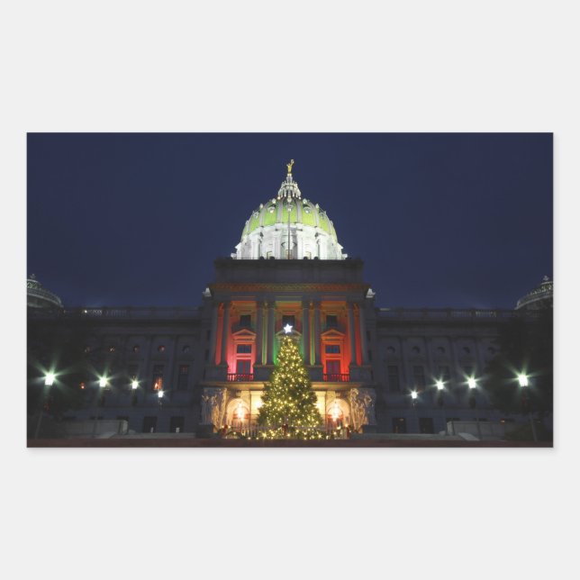 Pennsylvania State Capitol Christmas Tree Lights Rectangular Sticker (Front)