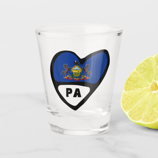Pennsylvania State Flag In Heart, PA Shot Glass (Front)
