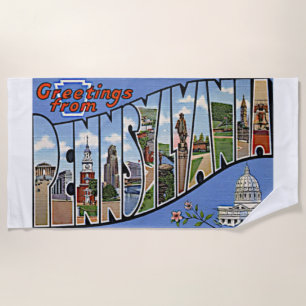 Pennsylvania State Greetings Retro Art Colorful Beach Towel