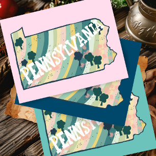 Pennsylvania State Map Illustrated Bold Colourful Postcard