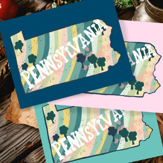 Pennsylvania State Map Illustrated Bold Colourful Postcard