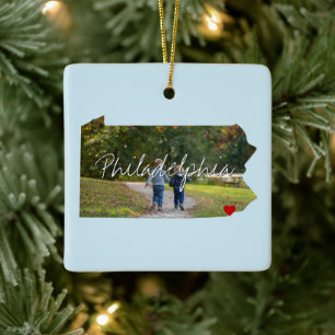Pennsylvania State Photo insert and town name Ceramic Ornament