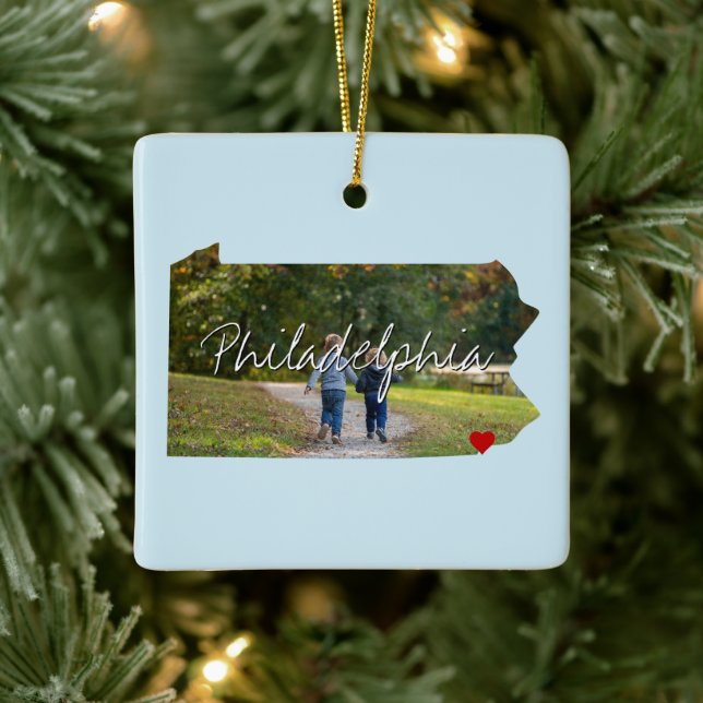 Pennsylvania State Photo insert and town name Ceramic Ornament (Tree)