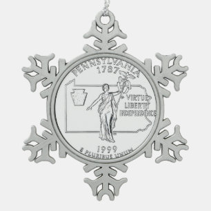 Pennsylvania State Quarter Snowflake Pewter Christmas Ornament