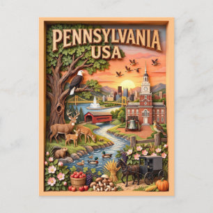 Pennsylvania Travel Landmarks Wildlife Nature Art Postcard