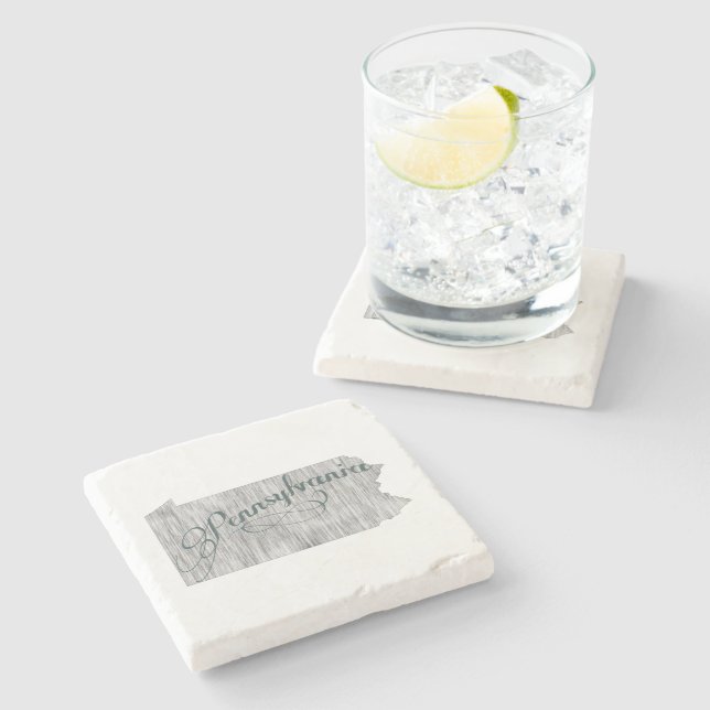 Pennsylvania Vintage Typography State Shape Grey Stone Coaster (Side)