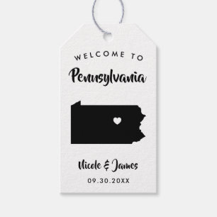 Pennsylvania Wedding Welcome Bag Tags, Map Gift Tags