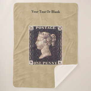 Penny Black Postage Stamp Sherpa Blanket