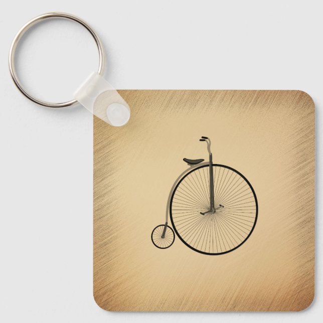 Penny-Farthing High-Wheel Antique Bicycle Rustic Key Ring (Front)