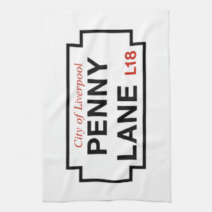 Penny Lane, Street Sign, Liverpool, UK Tea Towel