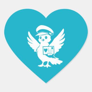 Penny Post Cute Post Bird Illustration Teal Heart Sticker
