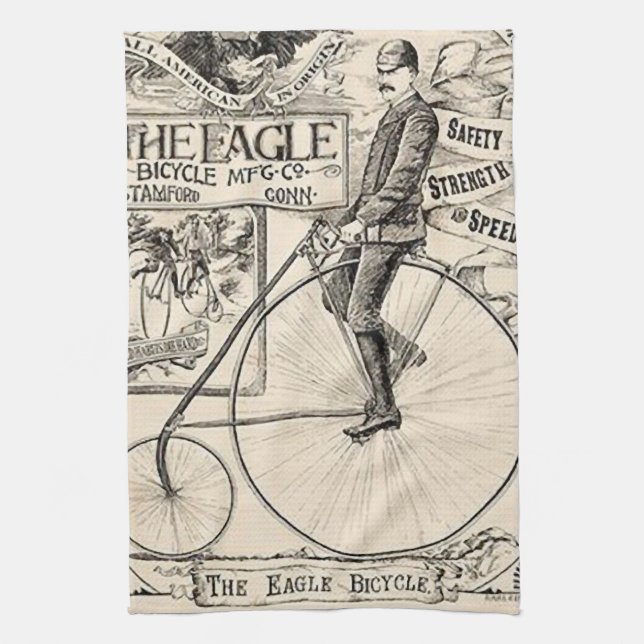 Pennyfarthing Old' Timey Victorian Bicycle Ad Tea Towel (Vertical)